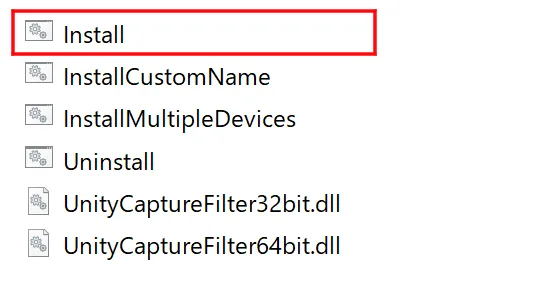 「Uninstall」もしくは「Uninstall.bat」を実行しましたら「UnityCapture」内の「Install」をクリックの画面