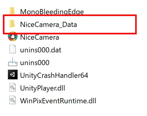 2.フォルダ内の「NiceCamera_Data」をクリックの画面